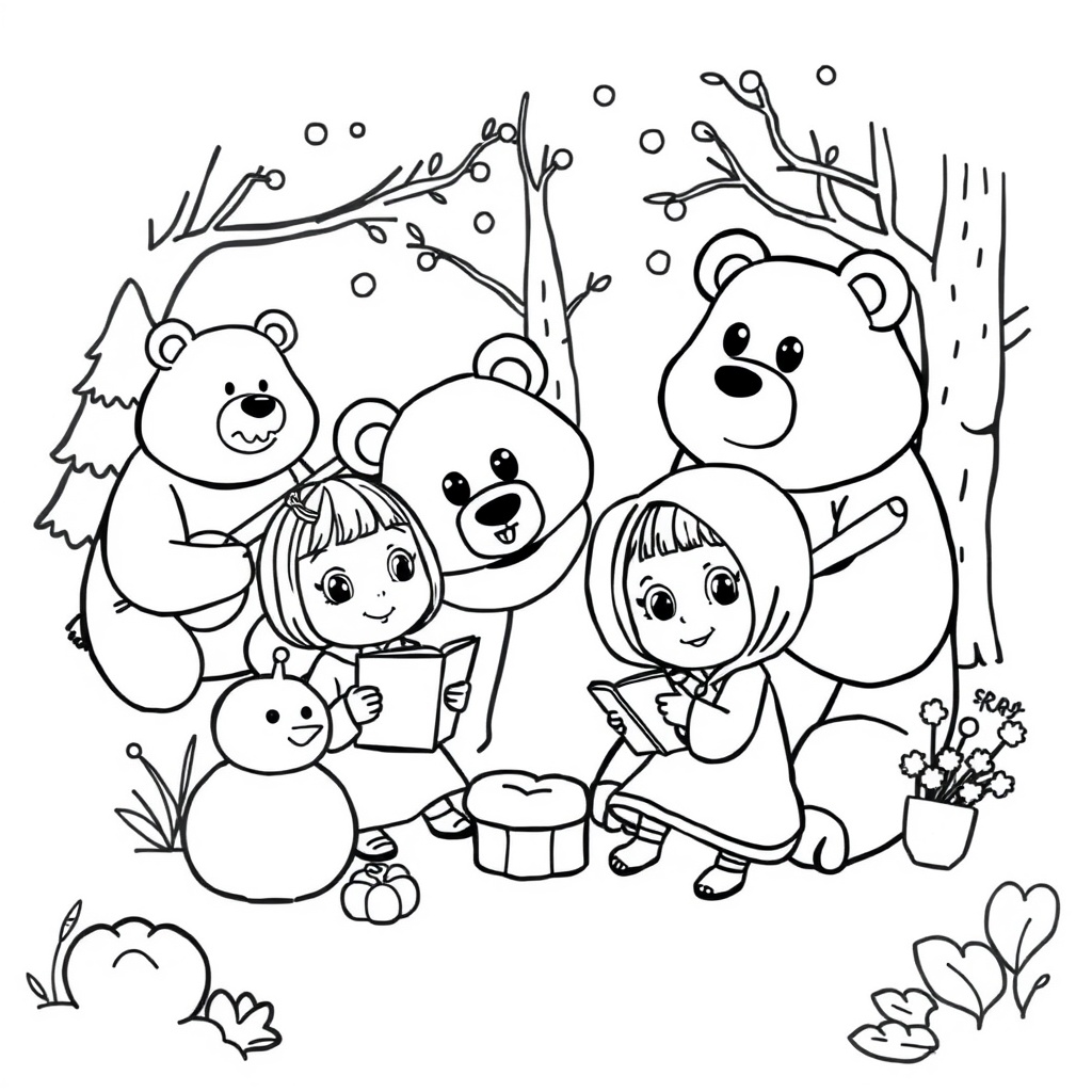 Kolorowanka z Maszą i Niedźwiedziem